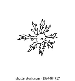 Information flyer neuron one enlarged sketch. Small cell transmitting electrical impulses brain, drawing cartoon art style, development structure inside molecular level, achievement science.