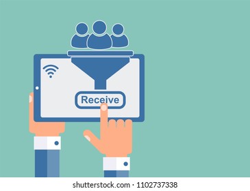 Information funnel. Getting the target audience. Flat design.
