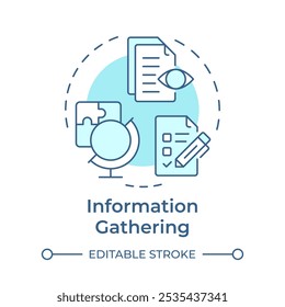 Information gathering soft blue concept icon. Reverse engineering process. Data collection for research. Round shape line illustration. Abstract idea. Graphic design. Easy to use in article