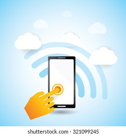 Information goes to the sky. wireless communication device.
