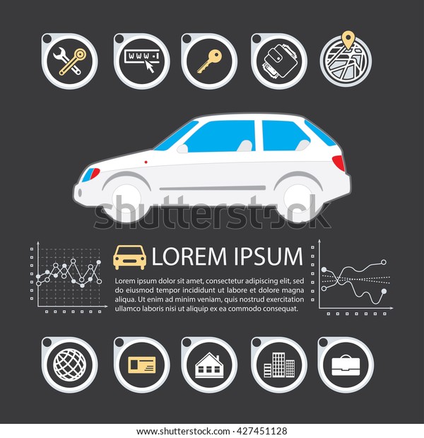 Information Graphics design element and\
vehicle. Illustrations for the use of imaging information about the\
car and transport. Set elements of\
infographics.