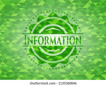 Information green emblem with mosaic background