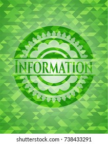 Information green emblem with mosaic background