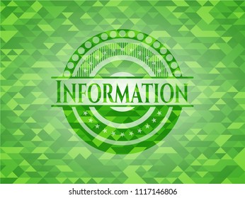 Information green emblem with triangle mosaic background