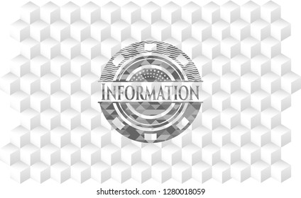 Information grey emblem with cube white background