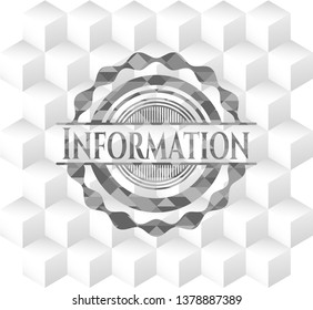 Information grey emblem with geometric cube white background