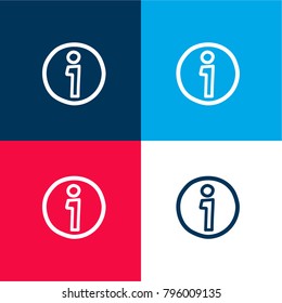 Information hand drawn circular button four color material and minimal icon logo set in red and blue