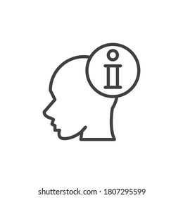 Information head line icon. linear style sign for mobile concept and web design. Head with info sign outline vector icon. Symbol, logo illustration. Vector graphics