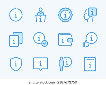 Information and Help center vector line icons. Faq, Info, Helpdesk, Guidance and Instruction outline icon set. Assistance, Notification, Protection, Receipt, Wallet, Recommendation and more.