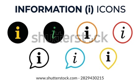 Information (i) Icon Set with Circles, Speech Bubbles, and Map Pins – Help, Details, and Support Symbols Vector Collection.

