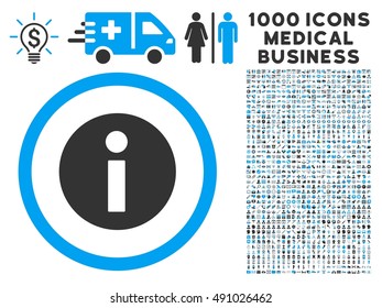 Information icon with 1000 medical business gray and blue vector pictographs. Set style is flat bicolor symbols, white background.