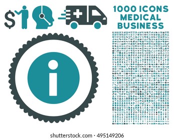 Information icon with 1000 medical business soft blue vector pictographs. Collection style is flat bicolor symbols, white background.