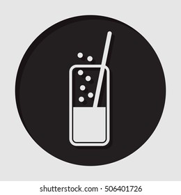 information icon - black circle, white glass with carbonated drink and straw and shadow
