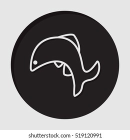 information icon - black circle with white jumping fish and shadow