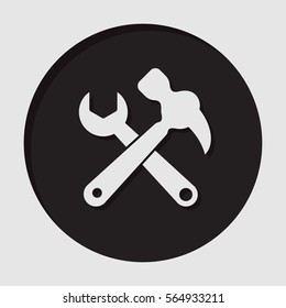 information icon - black circle, white claw hammer with spanner and shadow