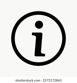 Information icon in black and white. Simple info symbol, clear and concise. Info icon for guidance, info symbol for clarity, black and white design. Simple UI icon vector element.