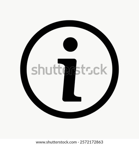 Information icon in black and white. Simple info symbol, clear and concise. Info icon for guidance, info symbol for clarity, black and white design. Simple UI icon vector element.