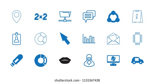 Information icon. collection of 18 information filled and outline icons such as connection, pointer, cpu in car, pie chart. editable information icons for web and mobile.