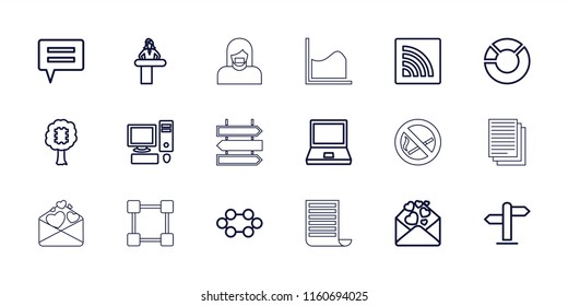 Information icon. collection of 18 information outline icons such as airport desk, laptop, cpu in tree, cpu, love letter. editable information icons for web and mobile.