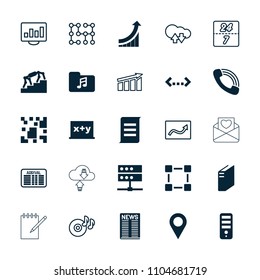 Information icon. collection of 25 information filled and outline icons such as cpu, location, blackboard x+y, call, server. editable information icons for web and mobile.