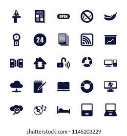 Information icon. collection of 25 information filled icons such as airport desk, banana, laptop, bed, disc on fire, news. editable information icons for web and mobile.