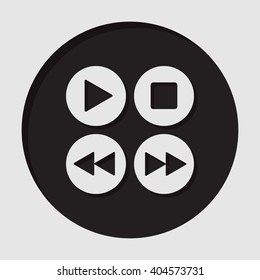 information icon - dark circle with white music control buttons and shadow