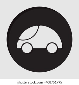 information icon - dark circle with white car and shadow