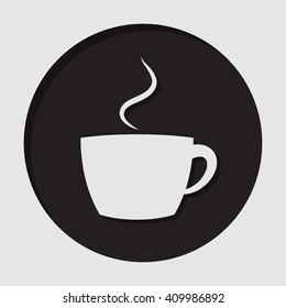 information icon, dark circle - white cup with smoke and shadow