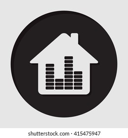 information icon - dark circle, white house with equalizer and shadow