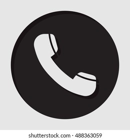 information icon - dark circle with white old telephone handset and shadow