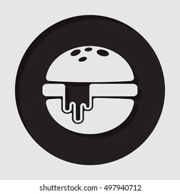 information icon - dark circle with white hamburger with melted cheese and shadow