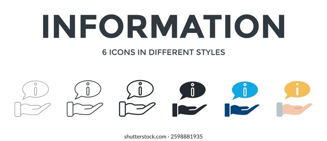 Information Icon In Different Style Vector Illustration. Designed In Thin Line, Regular Line, Bold Line, Glyph, Color Fill, And Flat Style Can Be Used For Web
