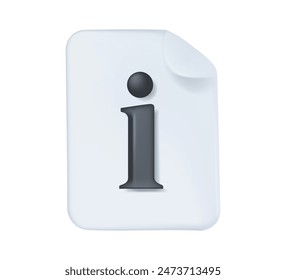 Information icon with document and I symbol. Containing info, help, inform, support, news, about us, instructions or notice icon. 3D icon vector illustration.