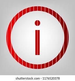 Information icon illustration. Vector. Vertically divided icon with colors from reddish gradient in gray background with light in center.