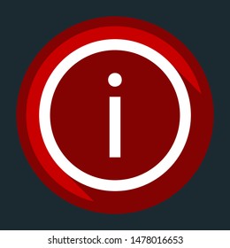 Information icon illustration. White icon with shadow on round red button at dark cyan background. Illustration.