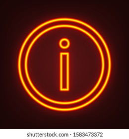 Information icon illustration. Yellow, orange, red neon icon at dark reddish background. Illumination. Illustration.