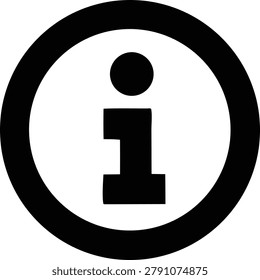 Information icon with letter I. Symbolizes help, support, details, guidance, or important notices. Circular design.