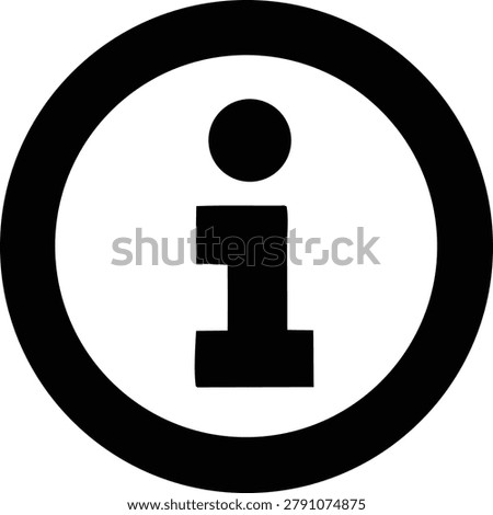 Information icon with letter I. Symbolizes help, support, details, guidance, or important notices. Circular design.