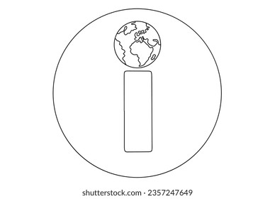 Information icon. The letter I with a planet instead of a dot. International Day for Universal Access to Information. One line drawing for different uses. Vector illustration.