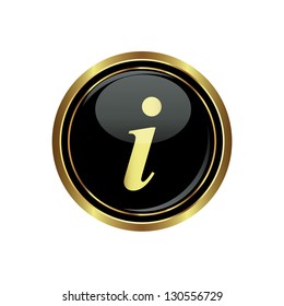 Information icon on black with gold button. Vector illustration