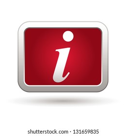 Information icon on the red with silver rectangular button. Vector illustration