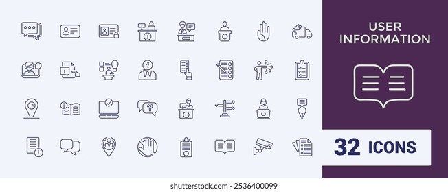 Information icon pack. Contains such icons as news, information, inquiry, instruction, email, data and more. Simple web icons. Editable stroke. Vector illustration.