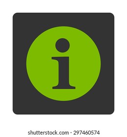 Information icon from Primitive Buttons OverColor Set. This rounded square flat button is drawn with eco green and gray colors on a white background.