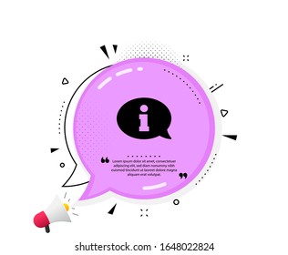Information icon. Quote speech bubble. Info center sign. Support speech bubble symbol. Quotation marks. Classic information icon. Vector