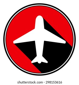 information icon - red circle with black outline and white airplane with stylized black shadow