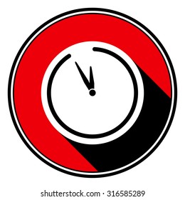 information icon - red circle with black outline, black and white last minute clock with stylized black shadow