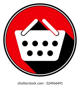 information icon - red circle with black outline and white shopping basket with stylized black shadow