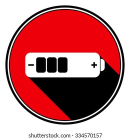 information icon, red circle with black outline and white battery medium with stylized black shadow