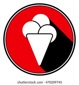 information icon - red circle, black outline and white ice cream with stylized black shadow