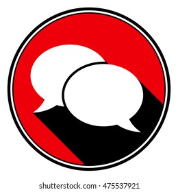 information icon - red circle, black outline and white speech bubbles with stylized black shadow